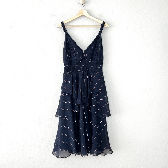 Rebecca Taylor Metallic Dot Silk Chiffon Tiered Hem Dress - Picture 3 of 10